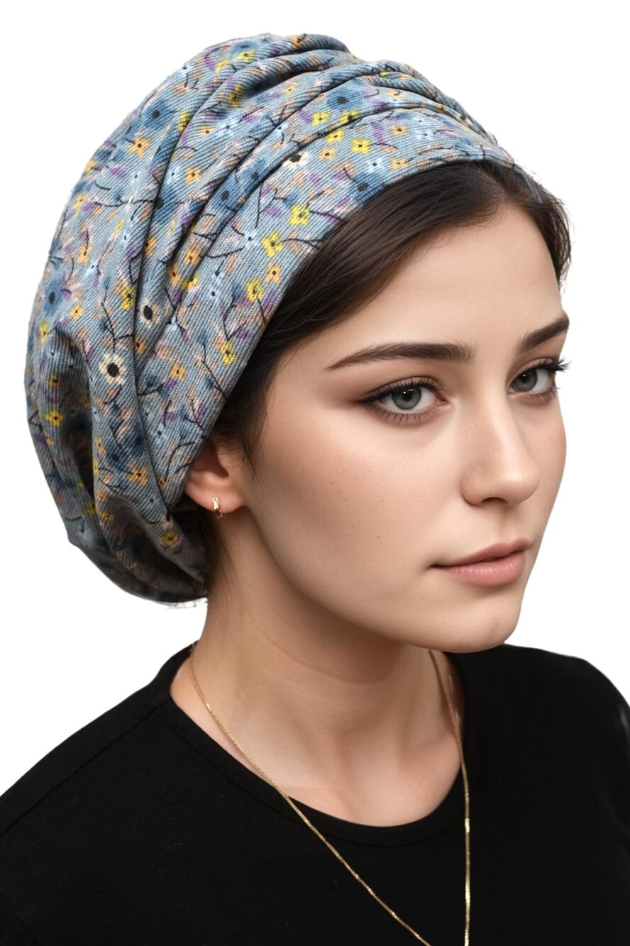 7650 Floral Head Covering Tichel Slouchy Beanie Beret Snood Headcovering